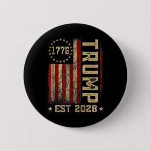 Bóton Redondo 5.08cm Trump 2028 Vote Donald Trump América Flag Vinta