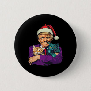 Bóton Redondo 5.08cm Trump Segurando Gatos Feliz Natal Festivo Engraçad