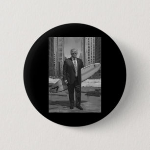 Bóton Redondo 5.08cm Trump Surfando Paisagem Urbana Engraçado Donald Co