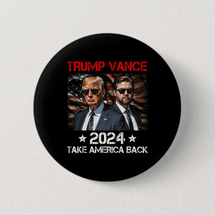 Bóton Redondo 5.08cm Trump Vance 2024 Donald Trump J.d. Vance Take Amer