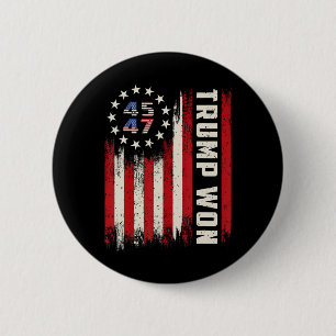 Bóton Redondo 5.08cm Trump Won 2024 45 47th Presidente Usa Flag