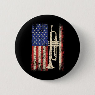 Bóton Redondo 5.08cm Trumpet Eua American Flag Shirt Jazz Music Vintage