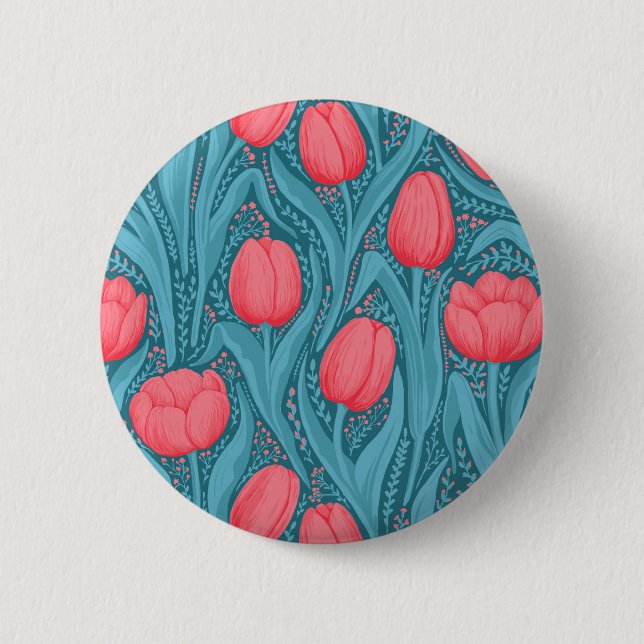 Bóton Redondo 5.08cm Tulipas em azul e vermelho (Frente)