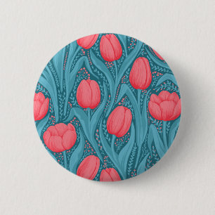 Bóton Redondo 5.08cm Tulipas em azul e vermelho