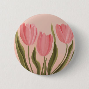 Bóton Redondo 5.08cm Tulipas Rosa Bonito Painteramente
