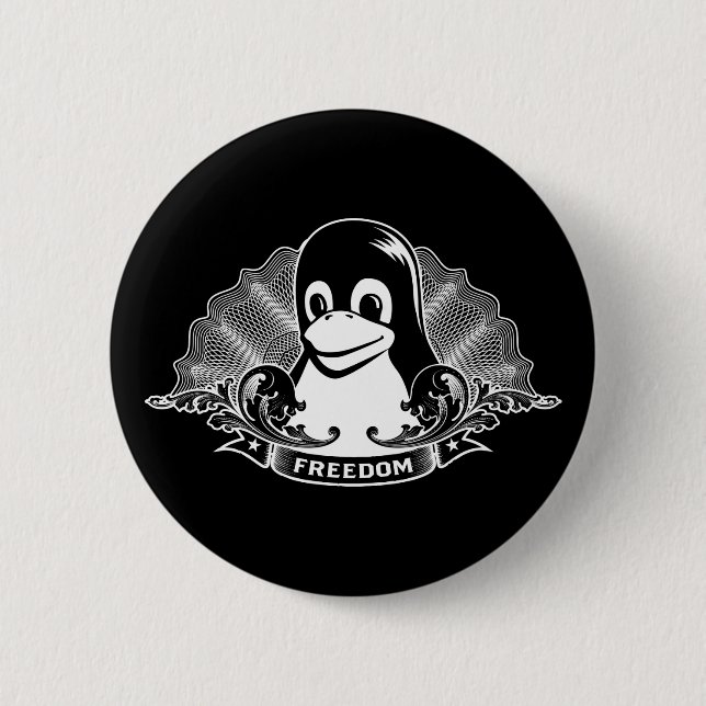 Bóton Redondo 5.08cm Tux Penguin - (Linux, Open Source, Copyleft, FSF) (Frente)