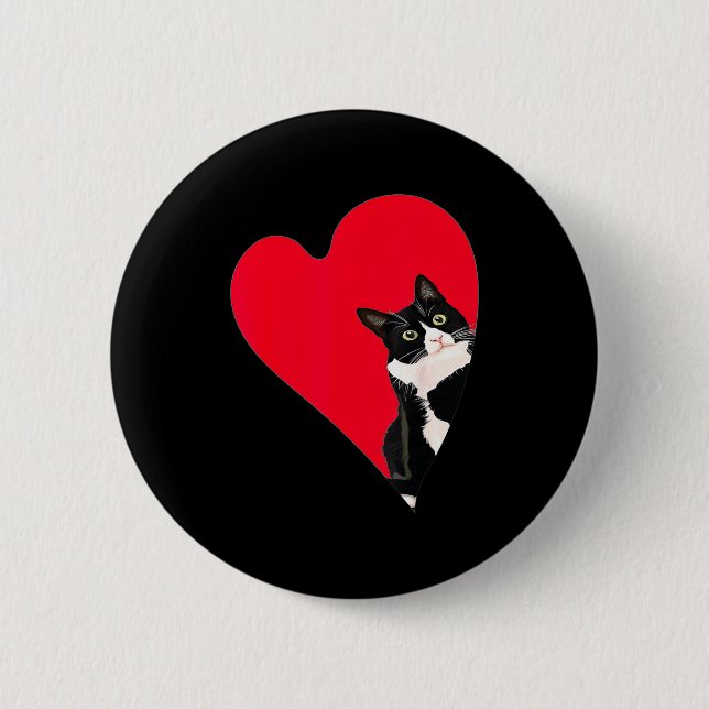 Bóton Redondo 5.08cm Tuxedo Cat Valentine Heart For Kitten And Animal L (Frente)