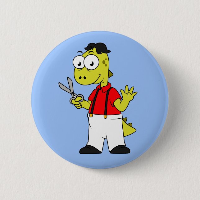 Bóton Redondo 5.08cm Tyrannosaurus Rex Barber Com Tesoura. (Frente)