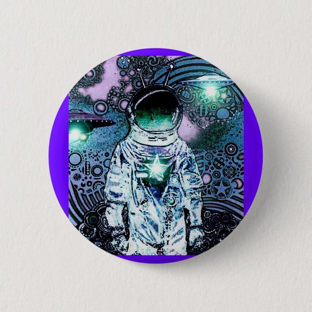 Bóton Redondo 5.08cm U.F.O. para fora espaçado Astronauta Pinback (Frente)