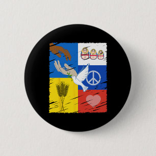 Bóton Redondo 5.08cm Ucrânia Rússia Paz Pombo Amizade Intercultural