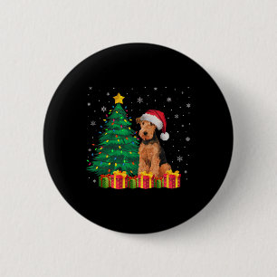 Bóton Redondo 5.08cm Ugly Airedale Terrier Santa Hat Luzes De Natal D