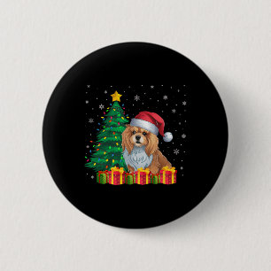 Bóton Redondo 5.08cm Ugly Lhasa Apso Santa Hat Noite Luzes De Natal Log