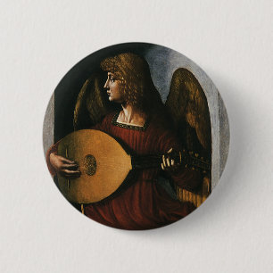 Bóton Redondo 5.08cm Um anjo em vermelho com um Lute de Leonardo da Vin