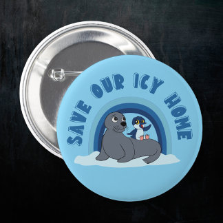 Bóton Redondo 5.08cm Um selo e um pinguim "Save Our Icy World"