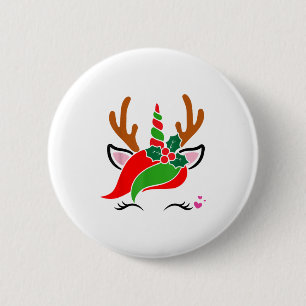 Bóton Redondo 5.08cm Unicorn Reindeer Face Bonita Natal Engraçado
