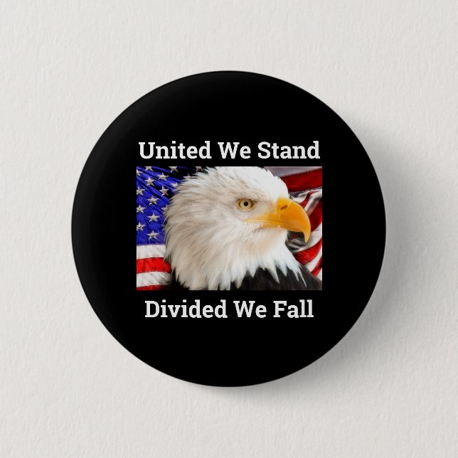 Bóton Redondo 5.08cm United We Stand USA Bald Eagle Pinback (Frente)