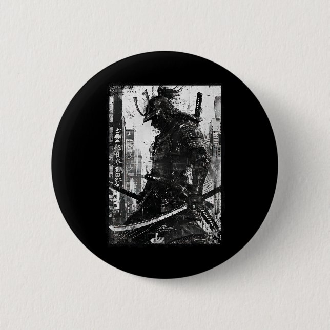 Bóton Redondo 5.08cm Urban Samurai Warrior Grunge Japanese Streetwear (Frente)