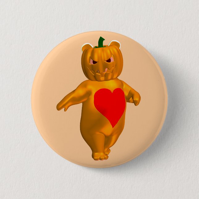 Bóton Redondo 5.08cm Urso Bonito Com Cabeça De Abóbora (Frente)