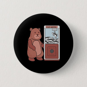 Bóton Redondo 5.08cm Urso Capturando Salmão Engraçado Garra Maçã Urso d