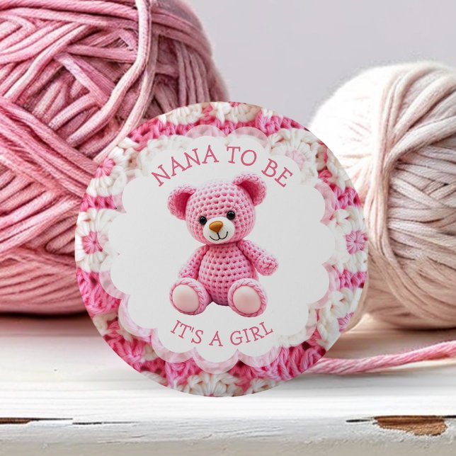 Bóton Redondo 5.08cm Urso de Crochê Rosa | Avó a Ser (Criador carregado)