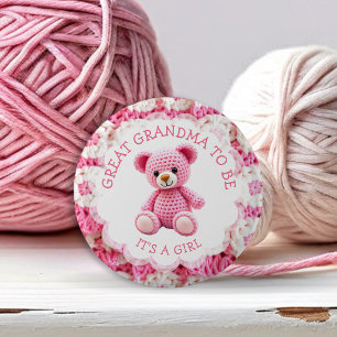 Bóton Redondo 5.08cm Urso de Crochê Rosa Vai Ser Bisavó
