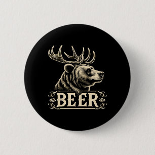Bóton Redondo 5.08cm Urso De Design Da Vintagem Engraçado Com Cerveja C