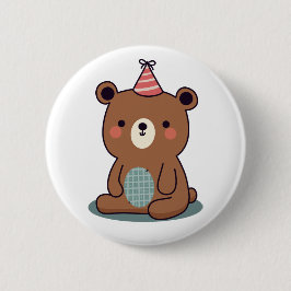 Bóton Redondo 5.08cm Urso de festa marrom fofo e feliz