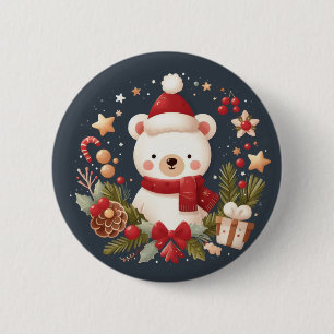 Bóton Redondo 5.08cm Urso de Natal/Inverno em coroa