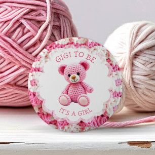Bóton Redondo 5.08cm Urso de pelúcia croché rosa   Gigi para ser