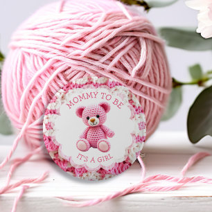 Bóton Redondo 5.08cm Urso de Pelúcia Crochê Rosa Mãe em Potencial