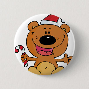Bóton Redondo 5.08cm Urso do papai noel com bastão de doces