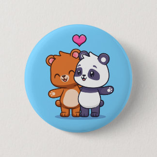 Bóton Redondo 5.08cm Urso Fofo E Amigos Panda Com Coração