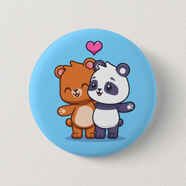 Bóton Redondo 5.08cm Urso Fofo E Amigos Panda Com Coração (Frente)