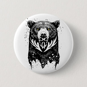 Bóton Redondo 5.08cm Urso Grizzly - Ilustração da Natureza Animal Selva