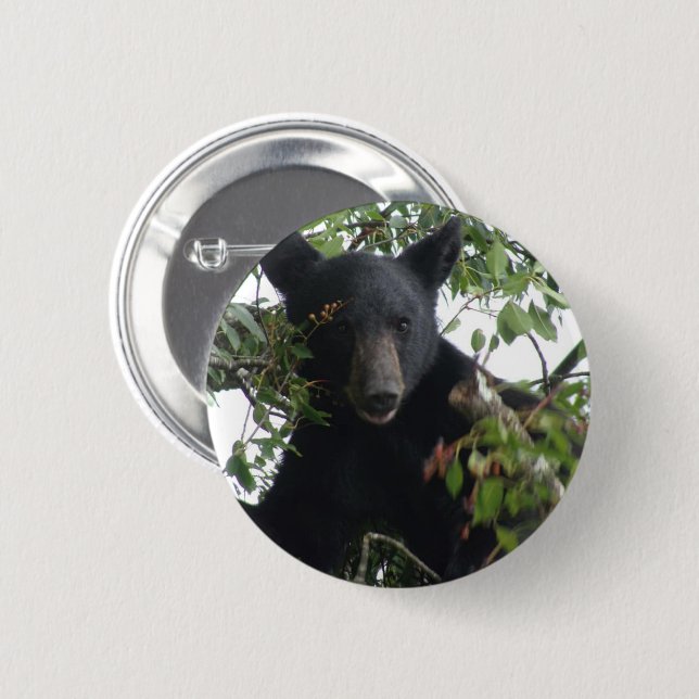 Bóton Redondo 5.08cm Urso Negro em Árvore (Frente & Verso)