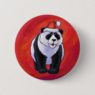 Bóton Redondo 5.08cm Urso Panda em Santa Chapéu em Vermelho