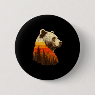 Bóton Redondo 5.08cm Urso retrô floresta montanha natureza vida selvage