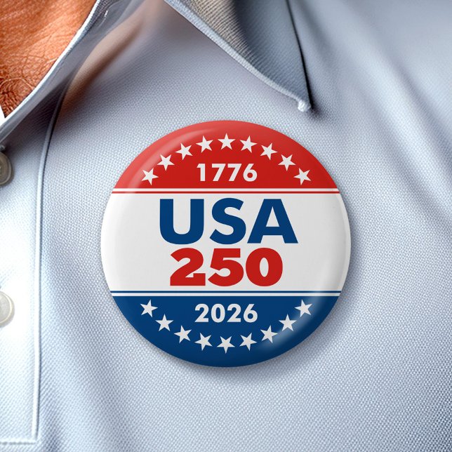 Bóton Redondo 5.08cm USA 250 - America's Birthday Classic - 1776-2026 (Celebrate America's 250th Birthday with a Collectible Button for the 2026 Festivities)