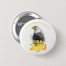 Bóton Redondo 5.08cm USA 250: Watercolor Bald Eagle & Gold