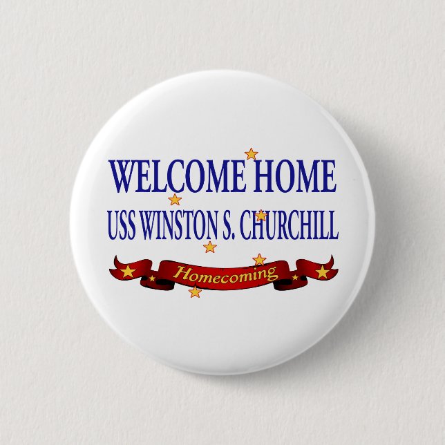 Bóton Redondo 5.08cm USS Home bem-vindo Winston S. Churchill (Frente)