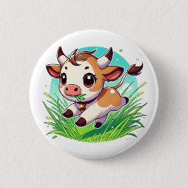 Bóton Redondo 5.08cm Vaca adorável que atravessa um campo