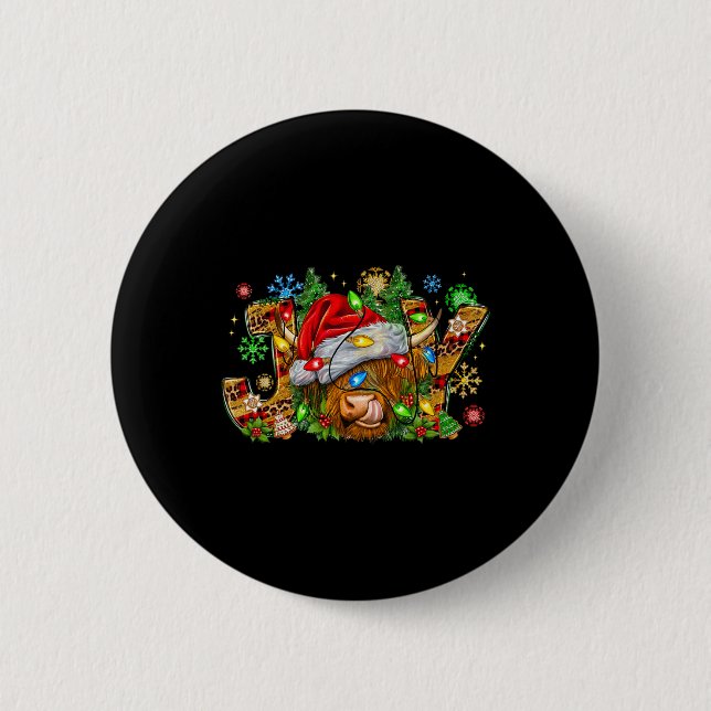 Bóton Redondo 5.08cm Vaca das Terras Altas Fofas de Natal Com Santa Hat (Frente)