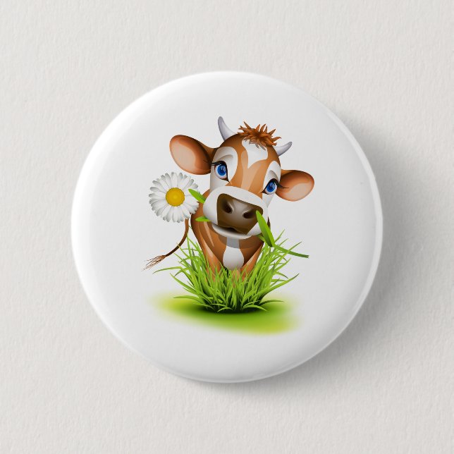 Bóton Redondo 5.08cm Vaca de Jersey na grama (Frente)