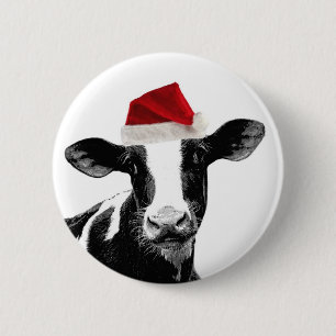 Bóton Redondo 5.08cm Vaca do papai noel - vaca de leiteria que veste o