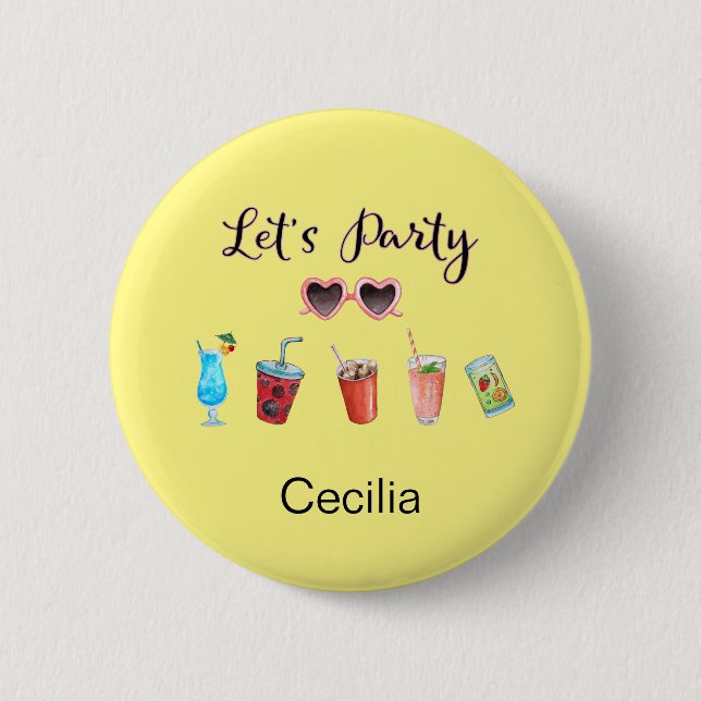 Bóton Redondo 5.08cm Vamos Party Summer Personalizado com Nome (Frente)