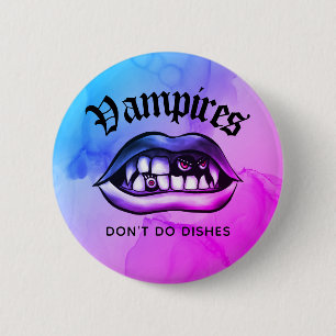 Bóton Redondo 5.08cm Vampiros não lavam pratos de vaporwave engraçado
