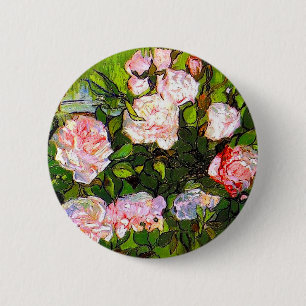 Bóton Redondo 5.08cm Van Gogh ainda vive com rosas rosa