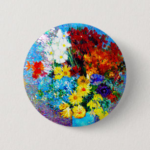 Bóton Redondo 5.08cm Van Gogh Flores num Vaso Azul