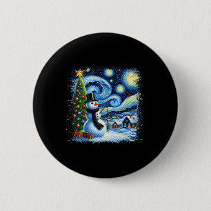 Bóton Redondo 5.08cm Van Gogh Starry Night Christmas Snowman Noite Noit