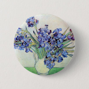 Bóton Redondo 5.08cm Van Gogh Vase com irrises, Vintage Floral Fine Art